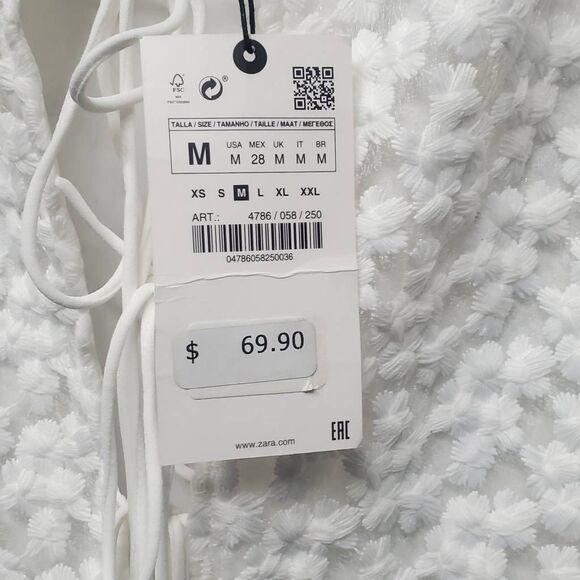 Zara Flower Lace Textured Long Sleeve Babydoll Mini Dress Size M - Picture 8 of 13